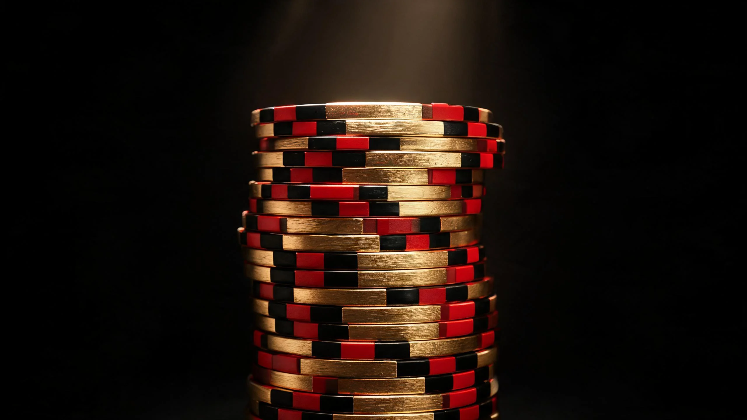 金色與紅黑籌碼堆疊