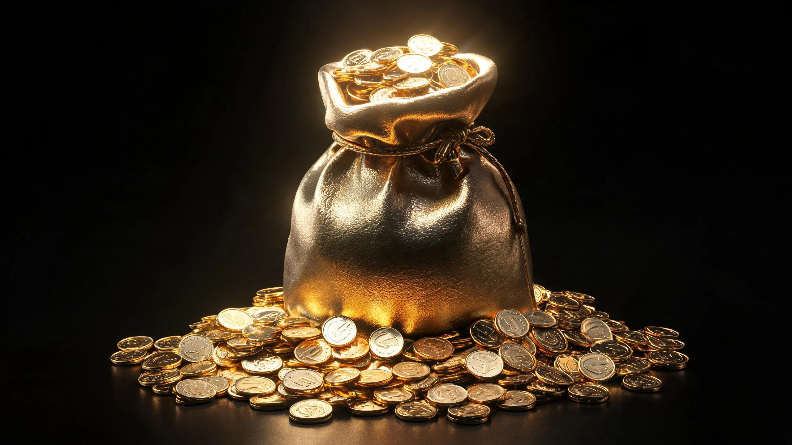 金色錢袋與滿溢金幣象徵返水回饋