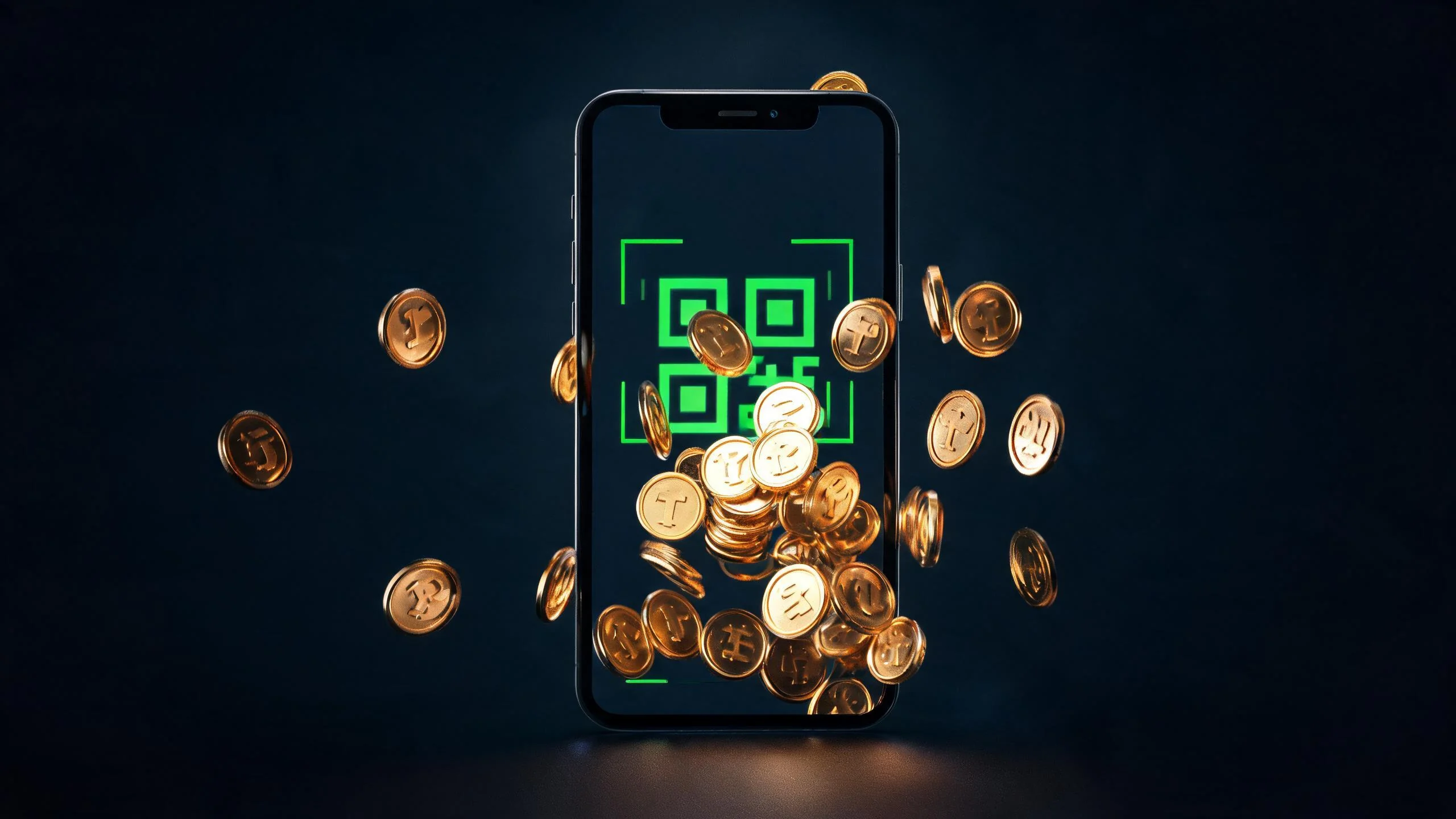 手機掃碼與金幣飛入象徵USDT快速入金