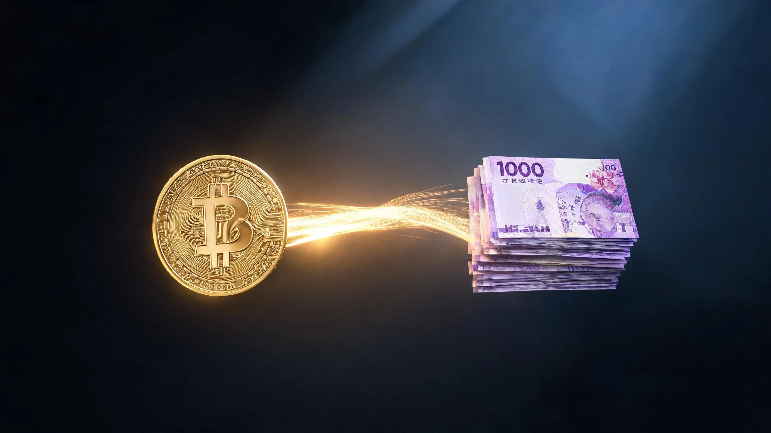 USDT金幣與台幣鈔票兌換的光橋