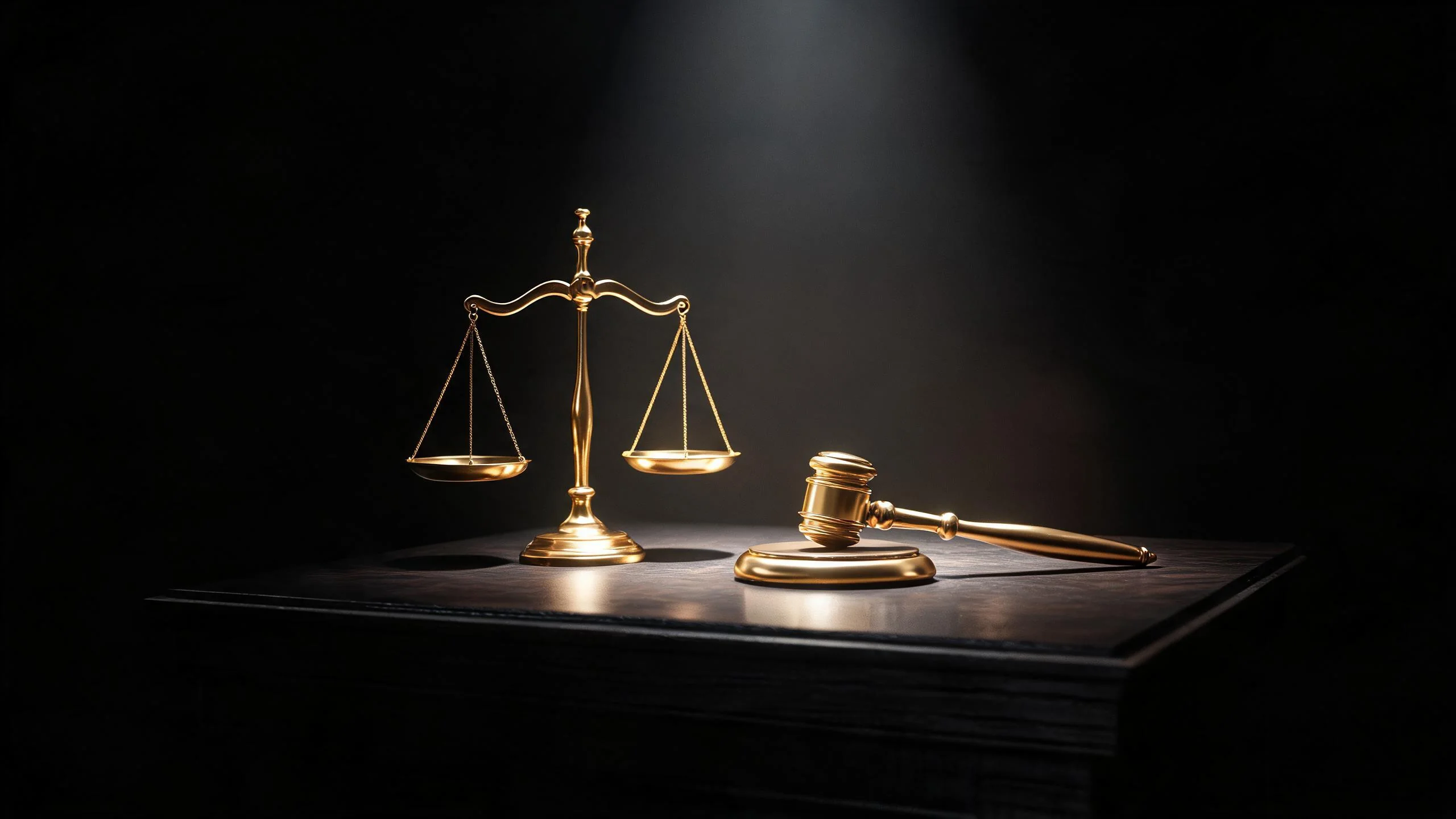 金色天秤與法槌象徵法律與公正