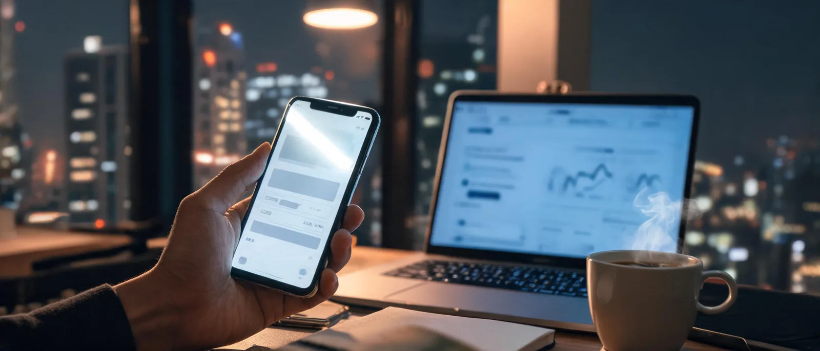 深夜書桌前用手機操作USDT錢包App轉帳畫面，示意優塔娛樂城的加密貨幣入金流程